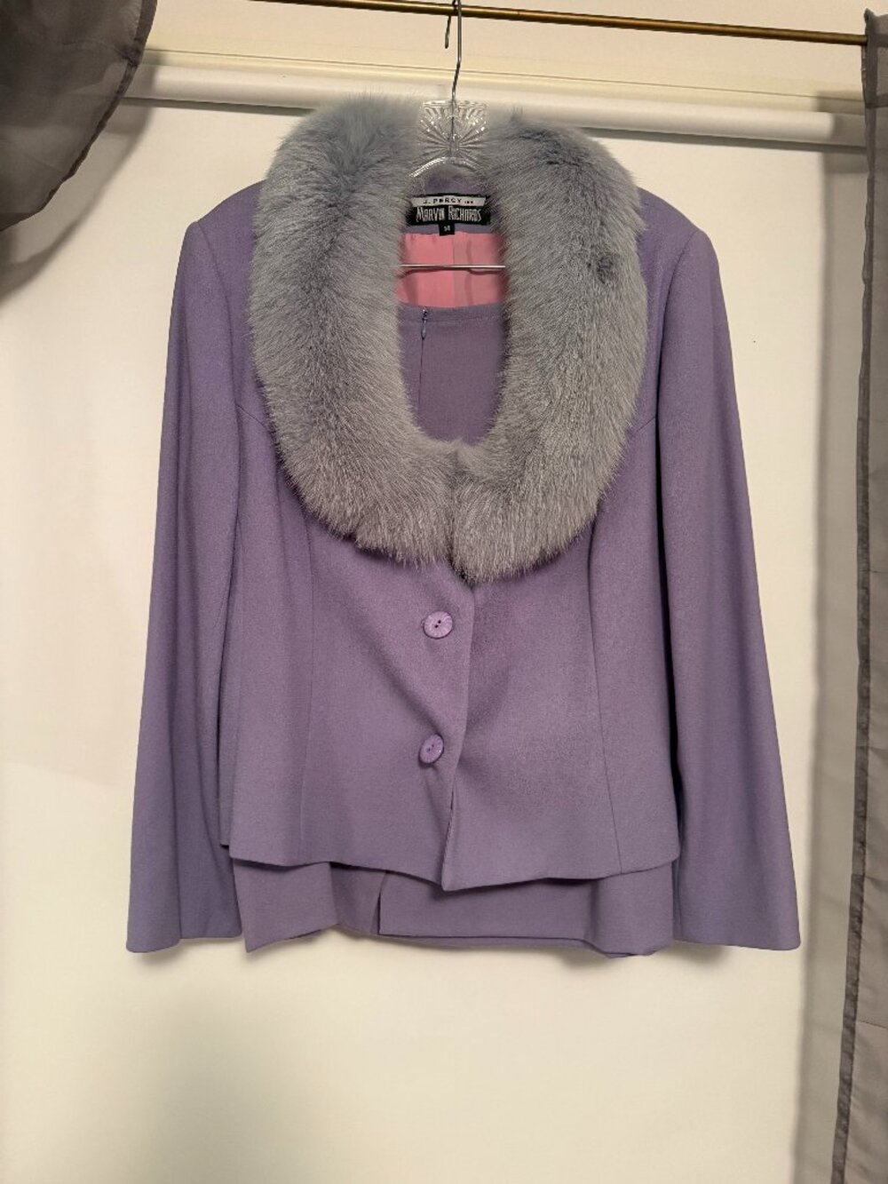 Vintage J. Percy Marvin Richards Lavender Fur Collar Skirt Suit